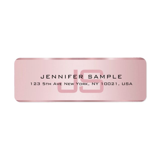 Monogrammed Elegant Rose Gold Return Address (Front)