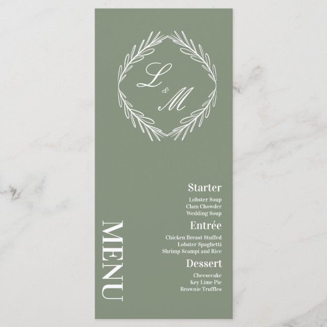 Monogrammed Elegant Script Branch Wedding Menu (Front)