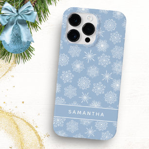 Monogrammed Elegant Snowflakes Blue Christmas Case-Mate iPhone 14 Pro Max Case