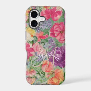 Monogrammed Elegant Summer Blooms Watercolor