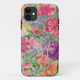 Monogrammed Elegant Summer Blooms Watercolor  Case-Mate iPhone Case