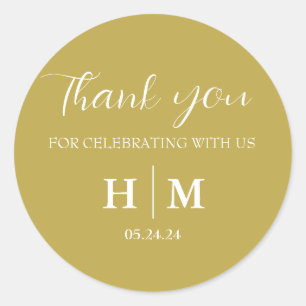 Monogrammed Elegant Thank You Wedding Favour Classic Round Sticker