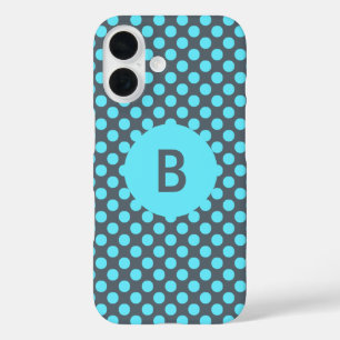 Monogrammed Elegant Turquoise Polka Dot iPhone 16 Case