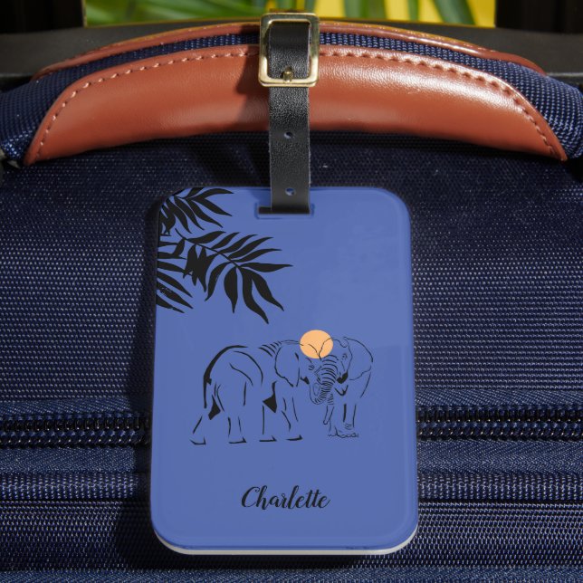 Monogrammed "Elephants at Night" Luggage Tag (Front Insitu 2)