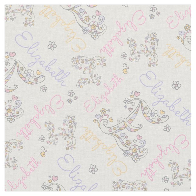Monogrammed Elizabeth name and letter E fabric (Close Up)