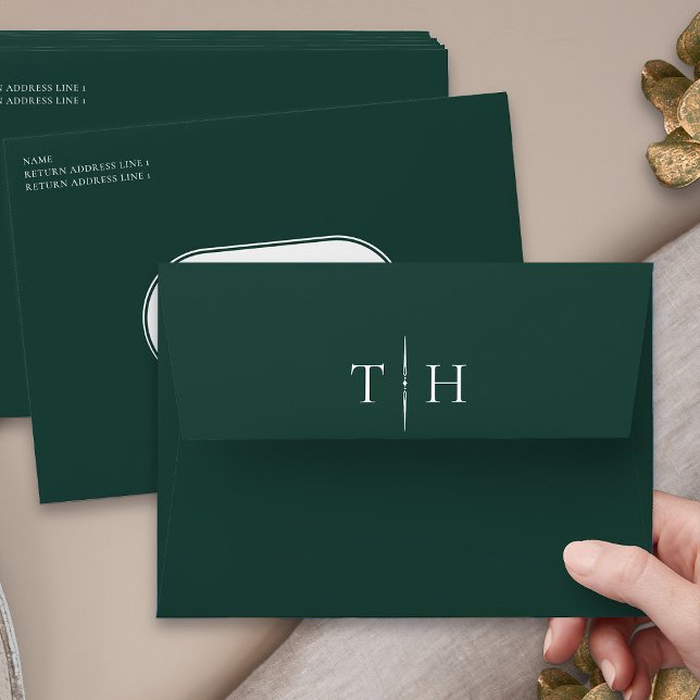 Monogrammed Emerald Green Wedding Invitation Envelope (Monogrammed wedding invitation envelopes in emerald green from my Wedding Colors collection)