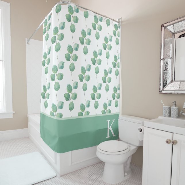 Monogrammed Eucalyptus Shower Curtain (In Situ)