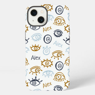 Monogrammed Evil Eye Pattern Add Name iPhone 13 Case