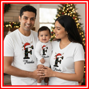 Monogrammed Family Christmas Antlers Santa Hat T-Shirt