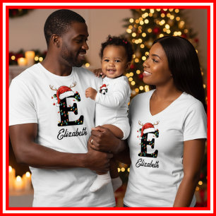 Monogrammed Family Christmas Antlers Santa Hat T-Shirt