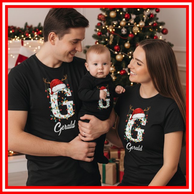 Monogrammed Family Christmas Antlers Santa Hat T-Shirt (Creator Uploaded)