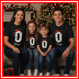 Monogrammed Family Christmas Antlers Santa Hat T-Shirt