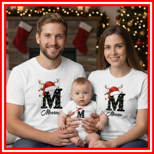 Monogrammed Family Christmas Antlers Santa Hat T-Shirt