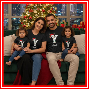 Monogrammed Family Christmas Antlers Santa Hat T-Shirt