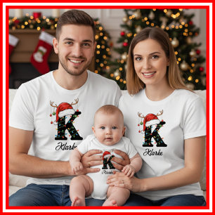 Monogrammed Family Christmas Antlers Santa Hat T-Shirt