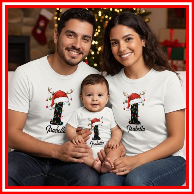 Monogrammed Family Christmas Antlers Santa Hat T-Shirt (Creator Uploaded)