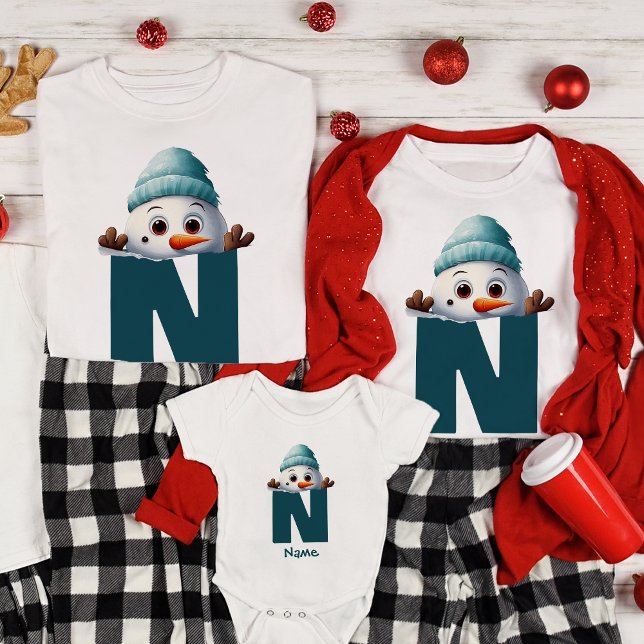 Monogrammed Family Christmas Custom Cute Snowman T-Shirt (Creator Uploaded)