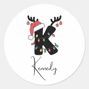Monogrammed Family Christmas Personalised Holiday Classic Round Sticker