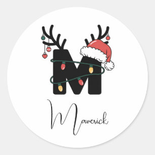 Monogrammed Family Christmas Personalised Holiday Classic Round Sticker