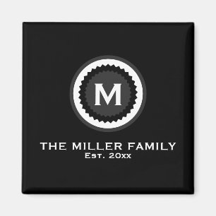 Monogrammed Family Name & Date Black Magnet