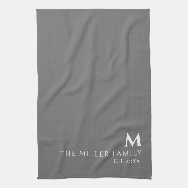 Monogrammed | Family Name | Grey & White Tea Towel (Vertical)