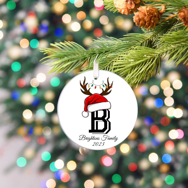 Monogrammed Family Name Santa Claus Christmas  Ceramic Tree Decoration (Creator Uploaded)