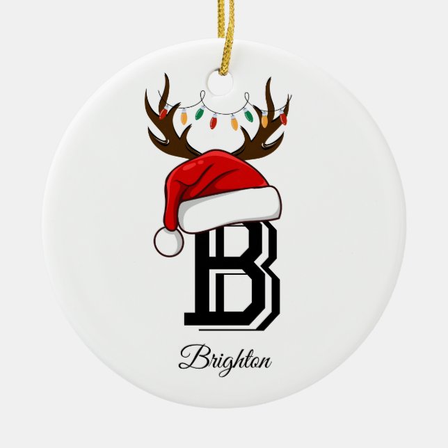 Monogrammed Family Name Santa Claus Christmas  Ceramic Tree Decoration (Front)