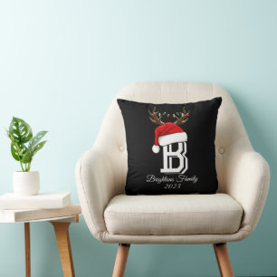 Monogrammed Family Name Santa Claus Christmas  Cushion
