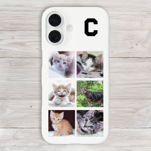 Monogrammed Family Pet 6 Square Photo Collage iPhone 16 Case