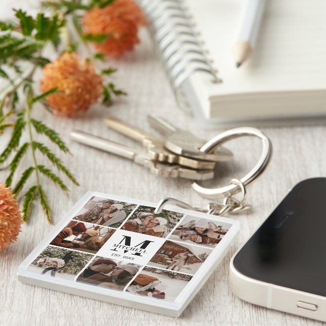 Monogrammed Family Photo Collage | Monogram Gift Key Ring (Front Right)