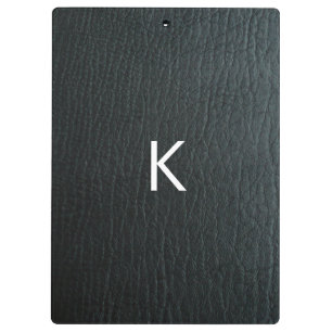 Monogrammed Faux Black Leather Texture Clipboard