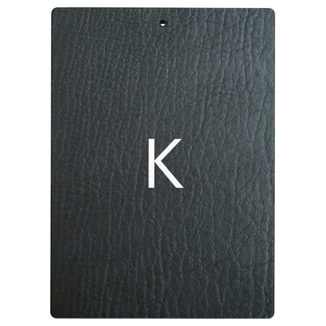 Monogrammed Faux Black Leather Texture Clipboard (Back)