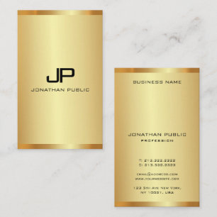 Monogrammed Faux Gold Modern Vertical Luxury Business Card