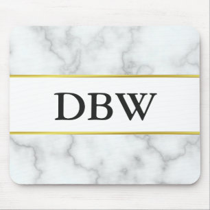 Monogrammed Faux White Marble Mouse Pad