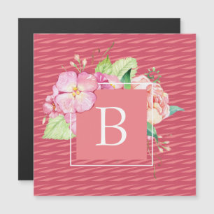 Monogrammed Feminine Girly Pink Watercolor Magnet