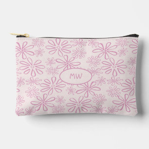 Monogrammed Feminine Pink Blush Floral Pattern  Accessory Pouch