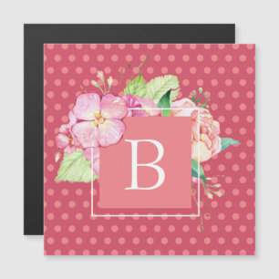 Monogrammed Feminine Pink Dots Watercolor Magnet