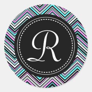 Monogrammed Feminine Tribal Chevron Pattern Classic Round Sticker