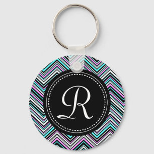 Monogrammed Feminine Tribal Chevron Pattern Key Ring