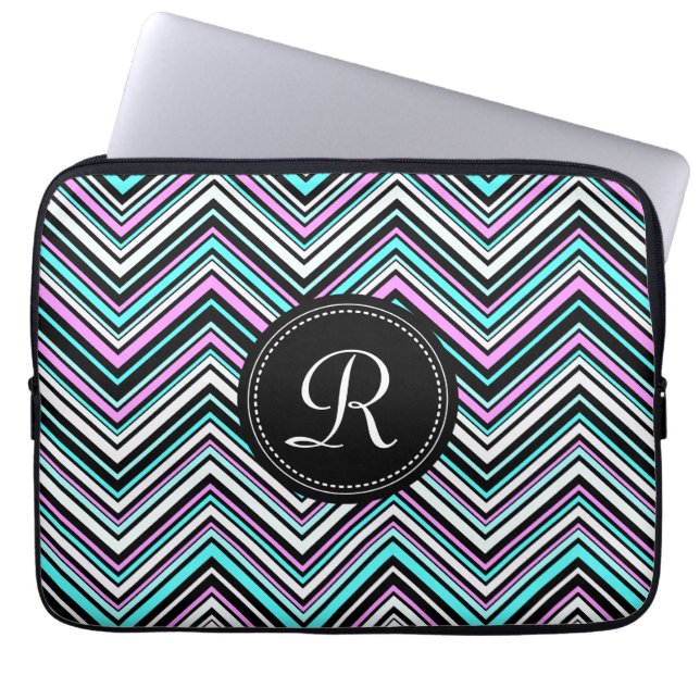 Monogrammed Feminine Tribal Chevron Pattern Laptop Sleeve (Front)