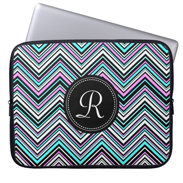 Monogrammed Feminine Tribal Chevron Pattern Laptop Sleeve (Front)