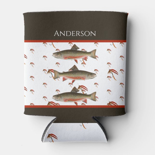 Monogrammed Fishermen Fly Fishing Brook Trout Can Cooler (Front)