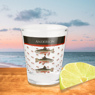 Monogrammed Fishermen Fly Fishing Brook Trout Shot Glass