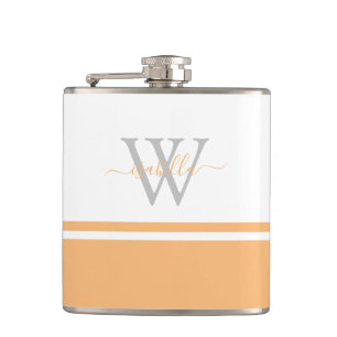 Monogrammed Flask Modern Script Peach