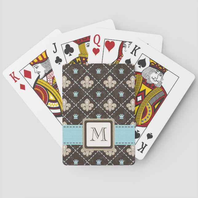 Monogrammed Fleur de Lis Blue Bicycle® Playing Car Cards (Back)