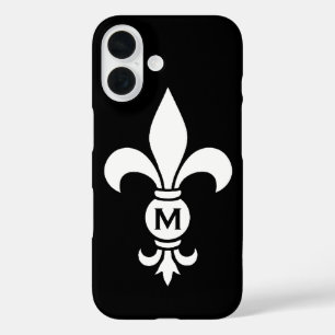 Monogrammed Fleur De Lis Simple Black and White iPhone 16 Case