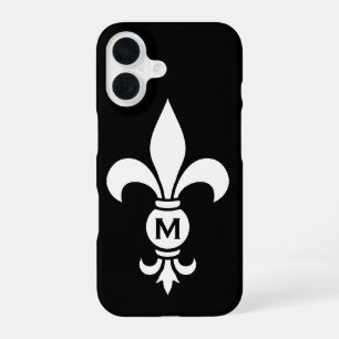 Monogrammed Fleur De Lis Simple Black and White iPhone 16 Case