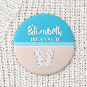 Monogrammed Flip-Flops Beach Wedding Bridesmaid 6 Cm Round Badge