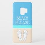 Monogrammed Flip Flops on Sand Modern Beach Please Case-Mate Samsung Galaxy S9 Case<br><div class="desc">Beach Please. Protect your cell phone in style with this modern minimalist beach theme Samsung Galaxy S9 Case. Cover design features personalised monogrammed flip-flops with your initials and a simple sand, sea, and sky coastal inspired colour block design. All text can be changed or deleted. The trendy tropical design with...</div>