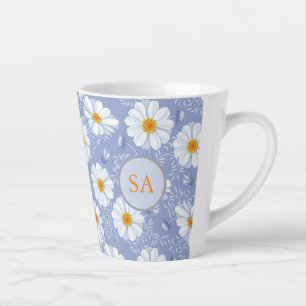 Monogrammed Floral Blue, Orange, White Latte Mug